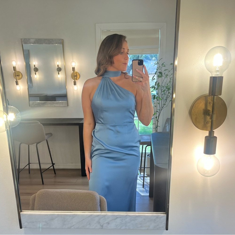 Azazie Blue One-Shoulder Wedding Dress